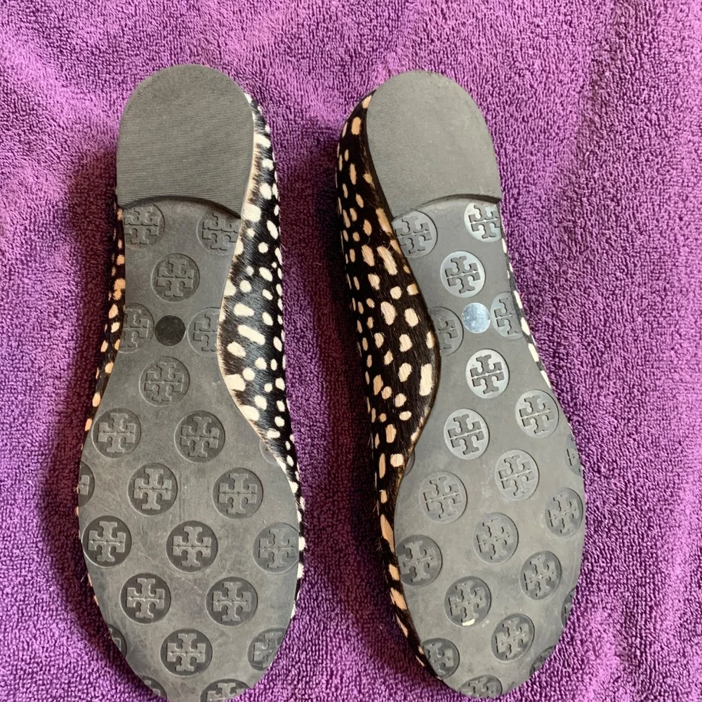 Tory Burch Black/Cream Animal Hair/Leather Ballet Flats sz 8M